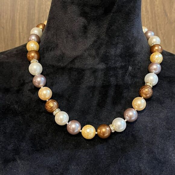 Multicolored Costume Freshwater Pearl Necklace Bracelet Set Clear Rhinestones - Picture 7 of 10